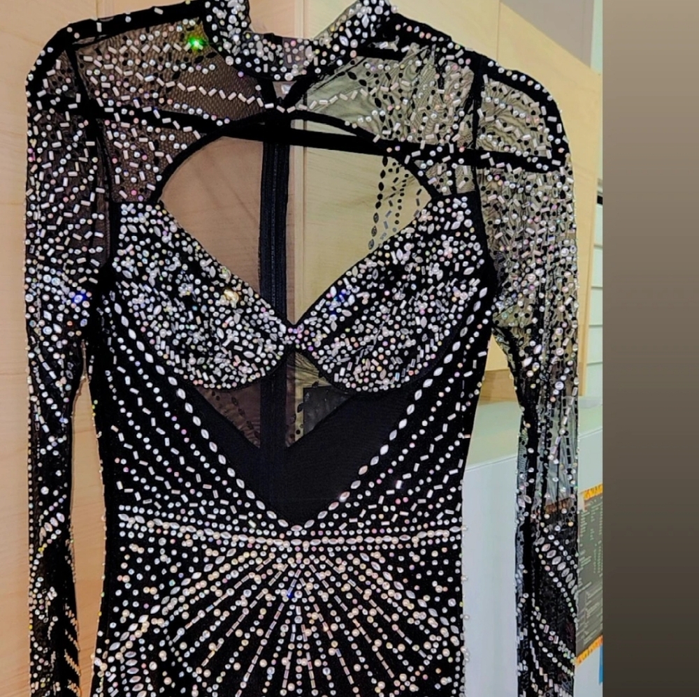 Elegant Black and Silver Embellished Dress